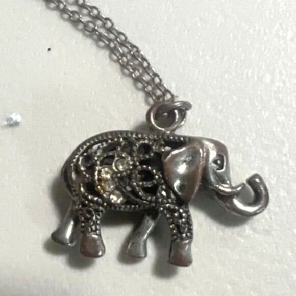 Boho Elephant Jewelry SSet Silver-Tone Filigree Necklace and Dangle Earrings - Picture 3 of 7